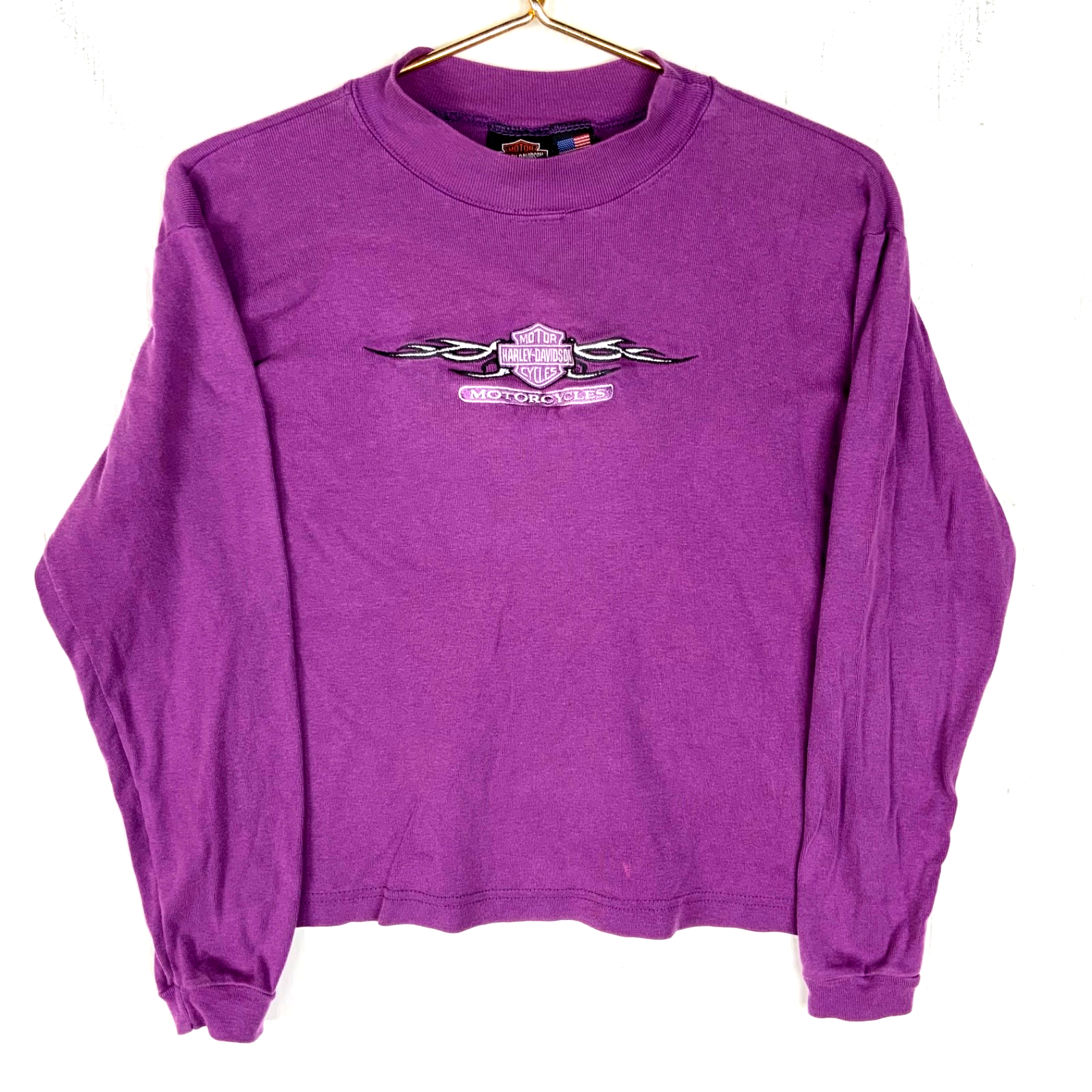 Vintage Harley Davidson Long Sleeve Shirt Women's Small Purple Embroidered