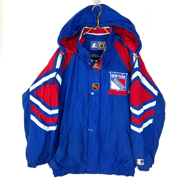 Vintage New York Rangers Starter Puffer Jacket Small Blue Hooded Full Zip Nhl