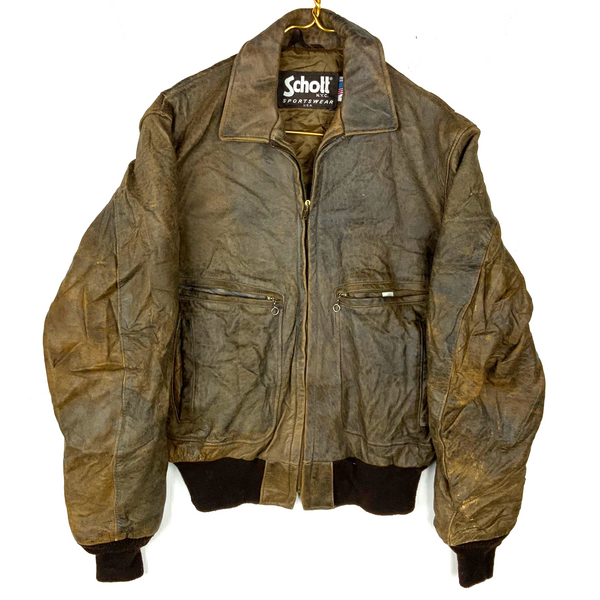 Vintage Schott Nyc Leather Bomber Jacket Size 40 Medium Brown Made Usa 1980s