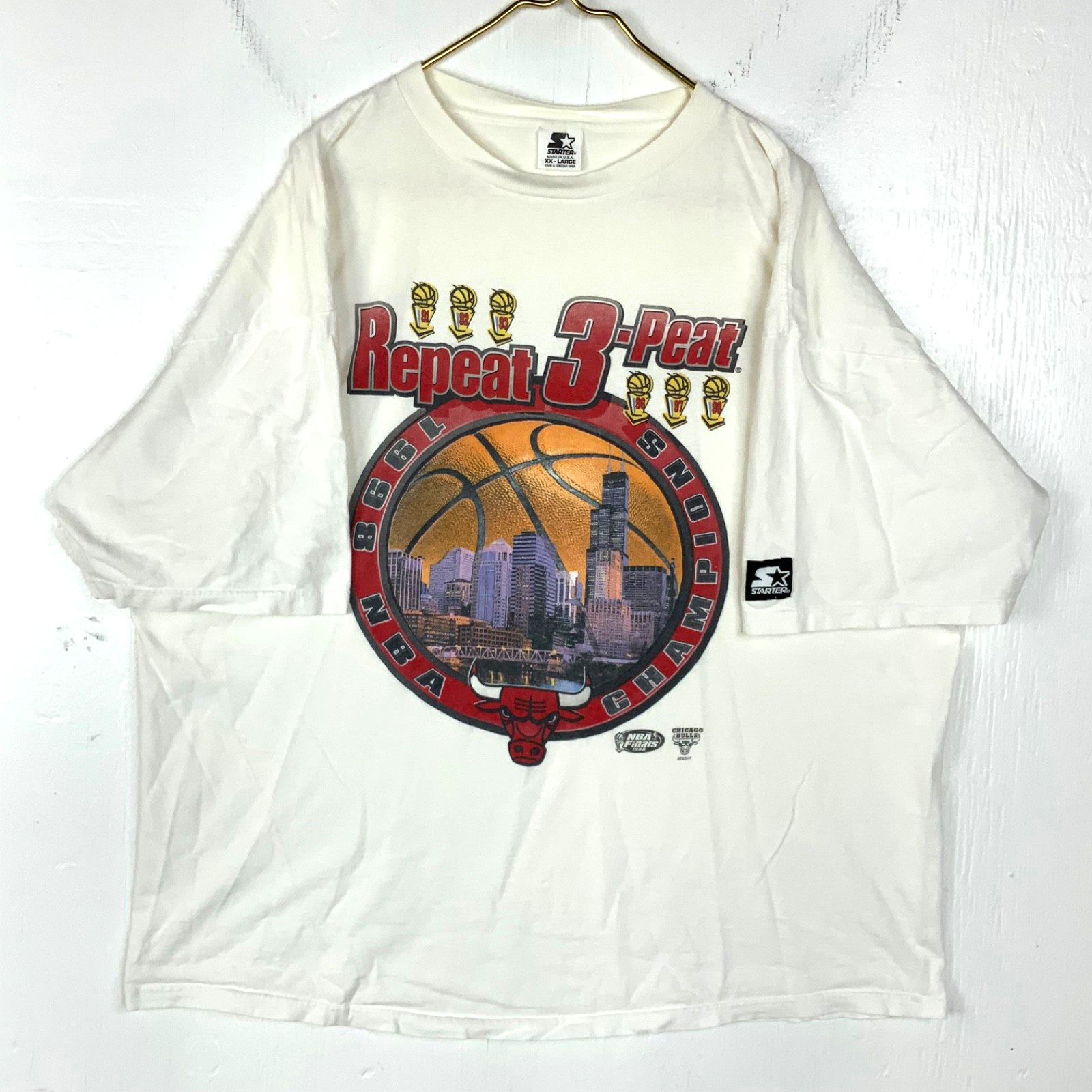 Vintage Chicago Bulls Starter T-shirt 2XL Made Usa 3-Peat 1998 Nba Champs 90s