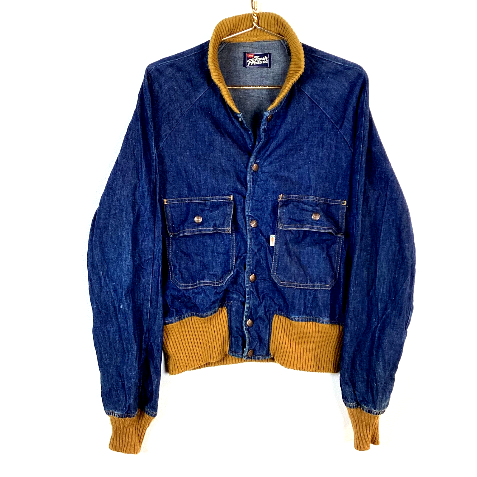 Vintage Levi's Fresh Produce 1970s Denim Bomber Jean Jacket Size Medium Blue