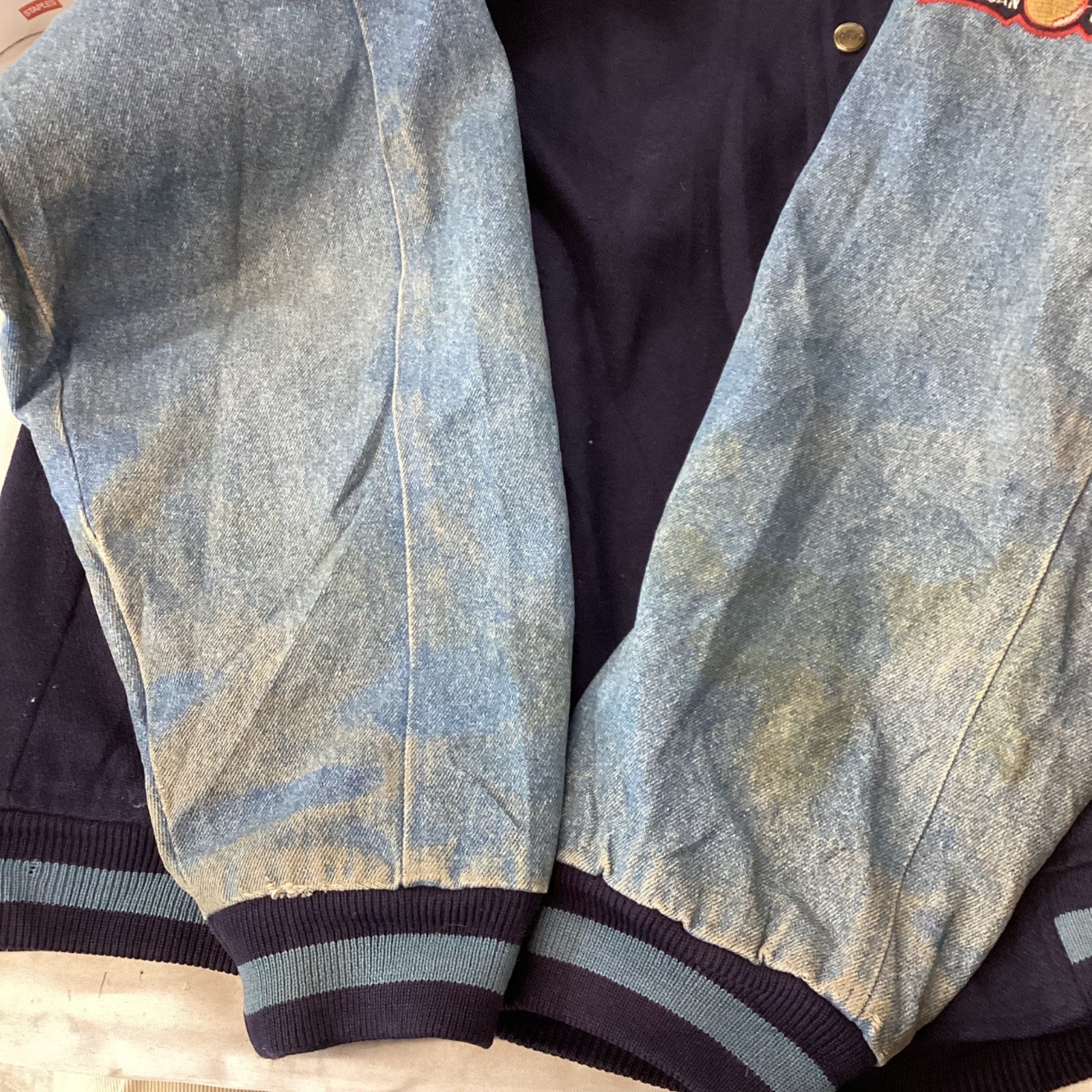 Vintage American Eagle Denim Wool Varsity Jacket Xl Baseball Embroidered 90s