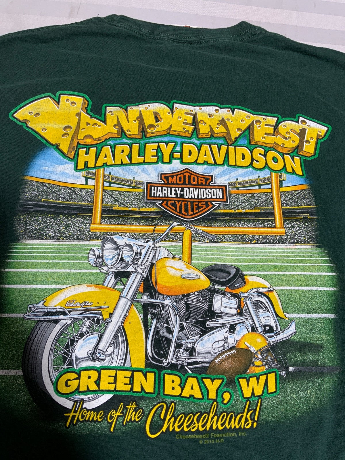 Harley Davidson T-Shirt XL Cheeseheads Green Bay Wisconsin Double Sided