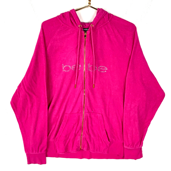 Bebe Terry Cloth Women's Sweatshirt Hoodie 2XL Pink Full Zip