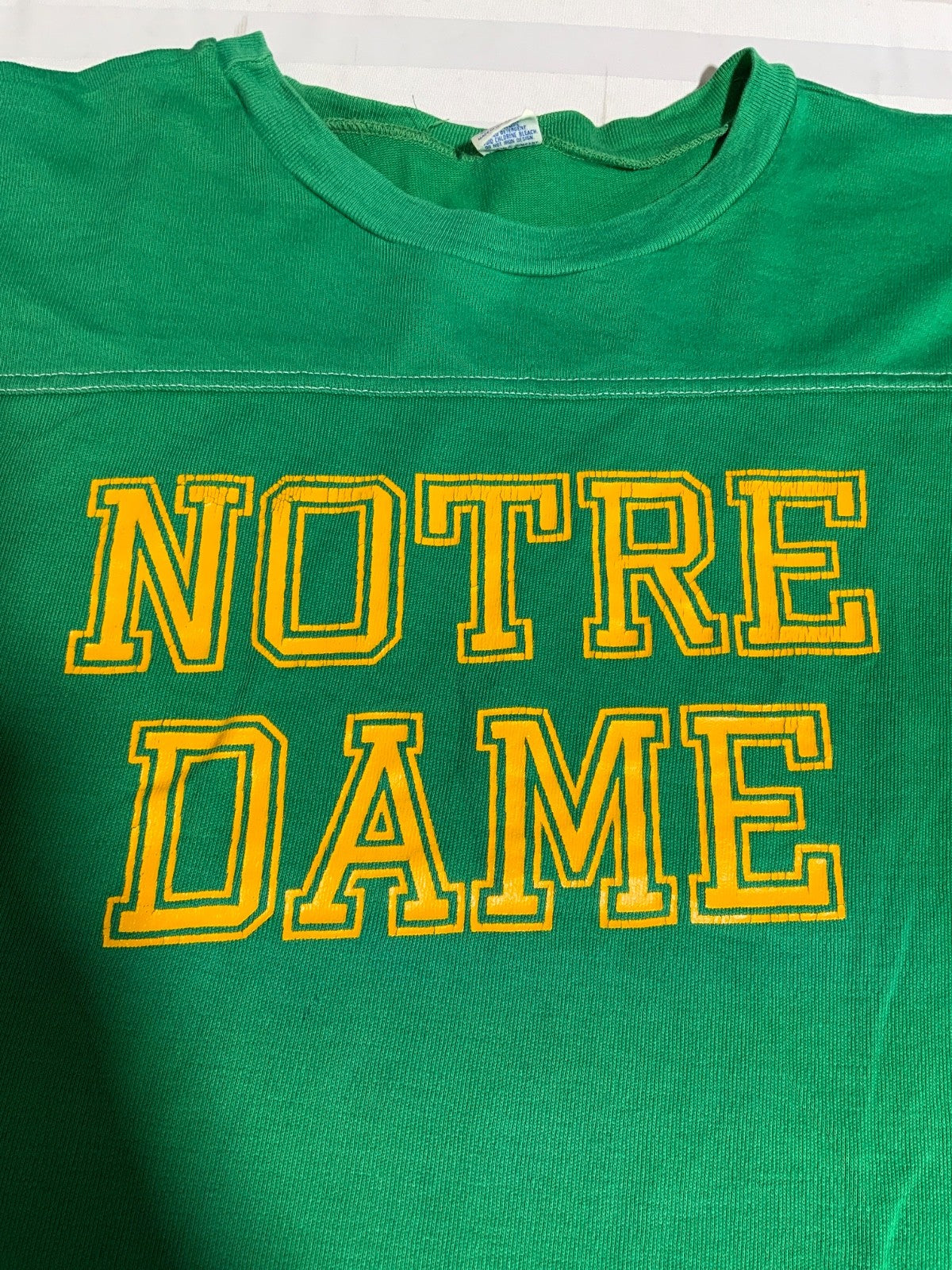 Vintage Notre Dame Fighting Irish T-Shirt XL Green Made Usa 3/4 Sleeve Ncaa 80s