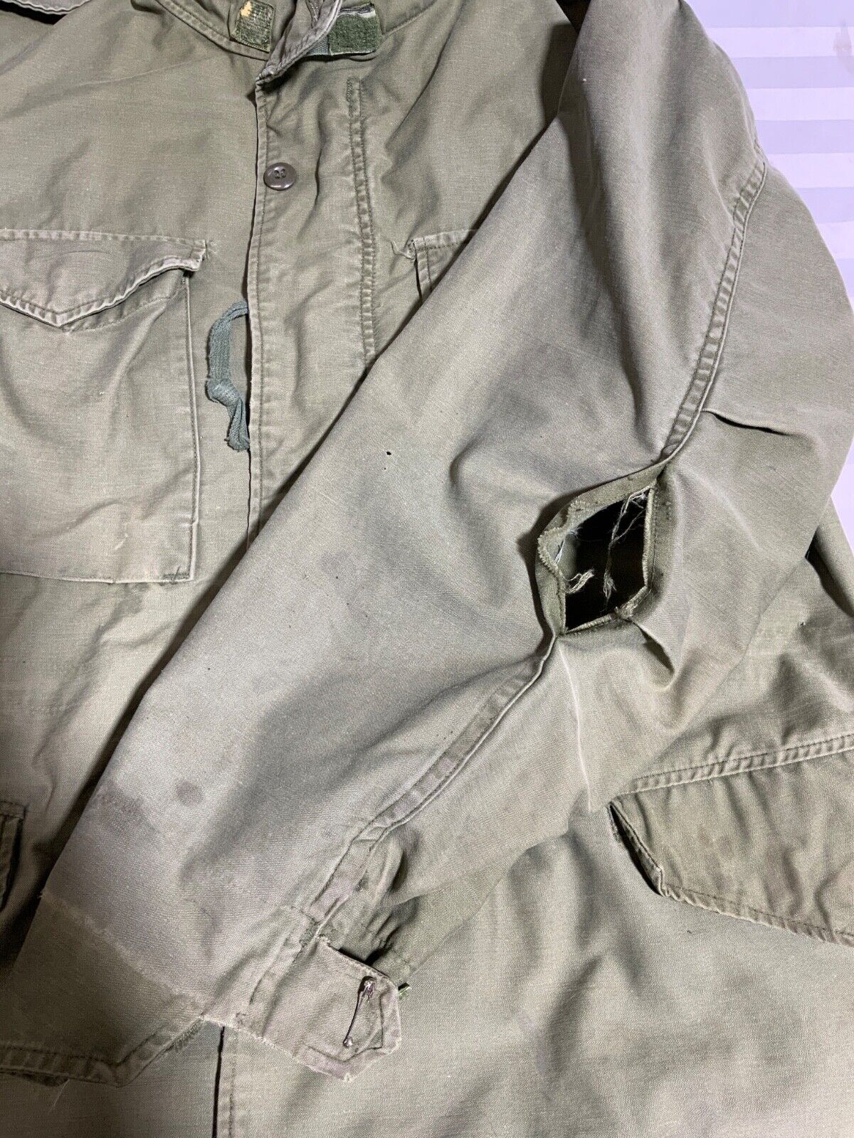 Vintage Military Og-107 Jacket Medium Green Full Zip Distressed Vietnam Era 60s
