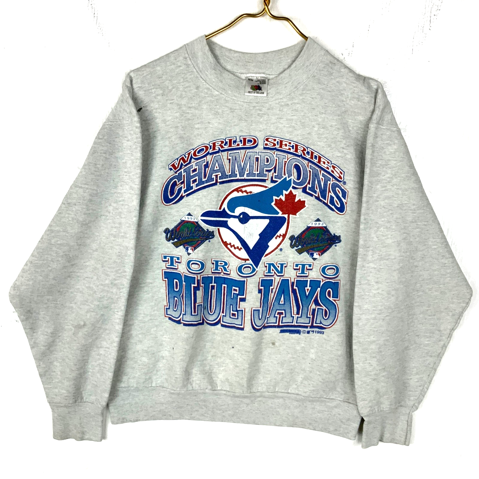 Vintage Toronto Blue Jays Sweatshirt Medium Gray Made Canada 1993 Mlb Champs 90s