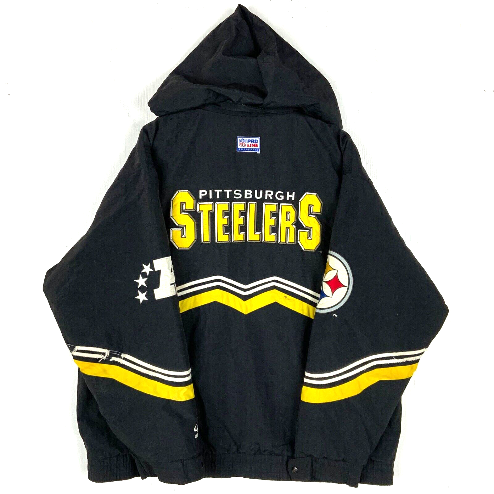Vintage Pittsburgh Steelers Logo Athletic Puffer Jacket XL Hooded Full Zip 90s