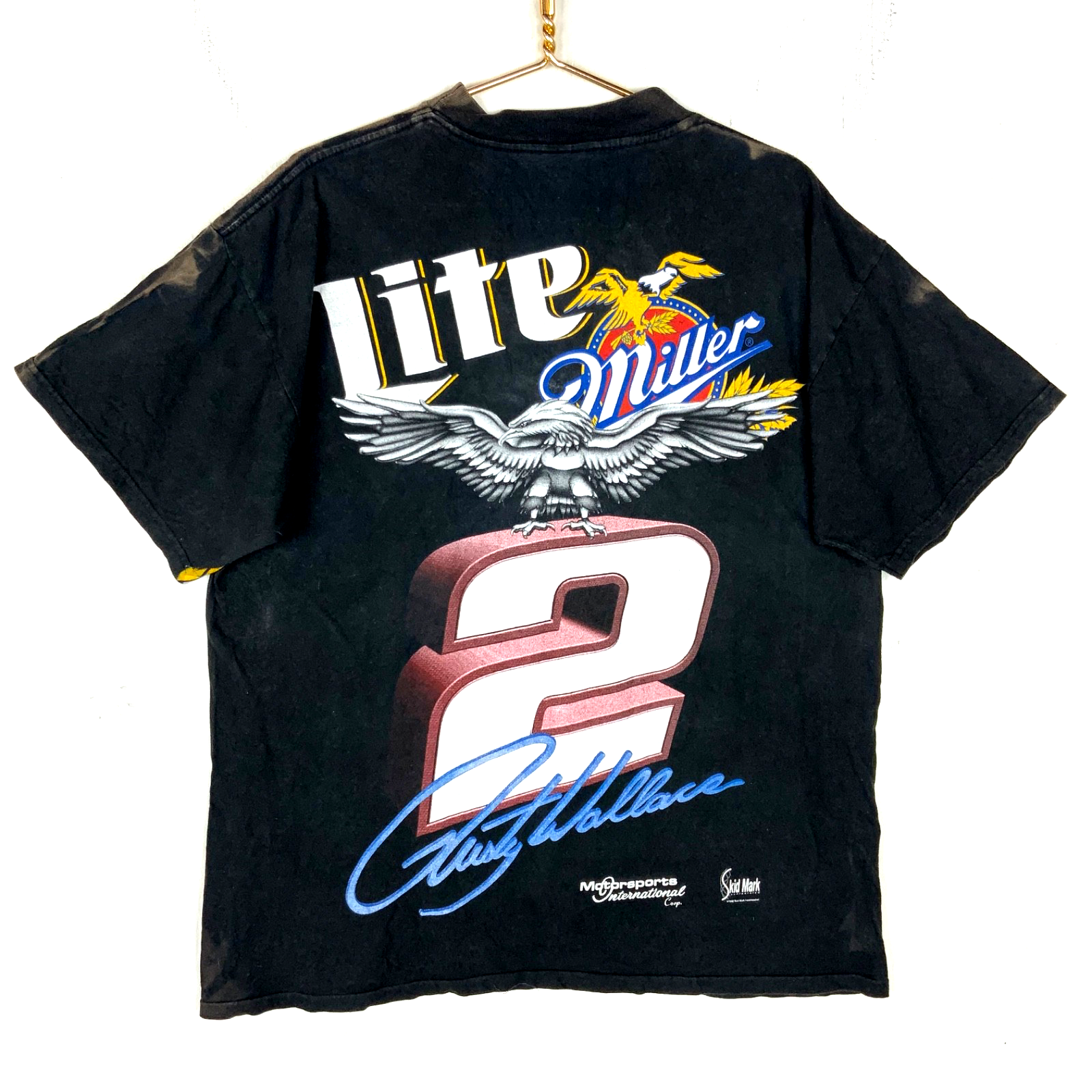 Vintage Rusty Wallace T-shirt XL Black Nascar All Over Print Miller Lite #2