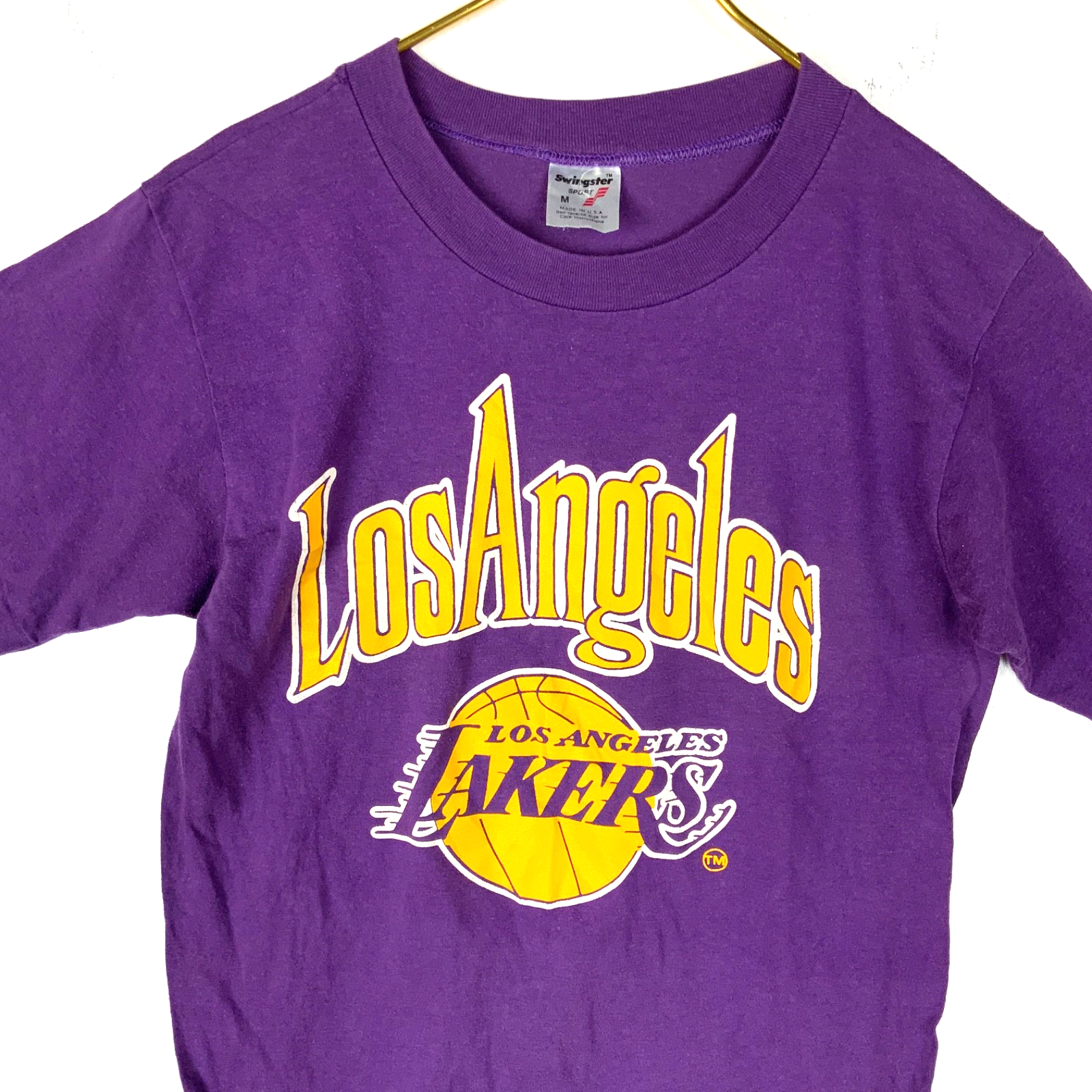 Vintage Los Angeles Lakers T-Shirt Medium Purple Single Stitch Made Usa Nba 80s
