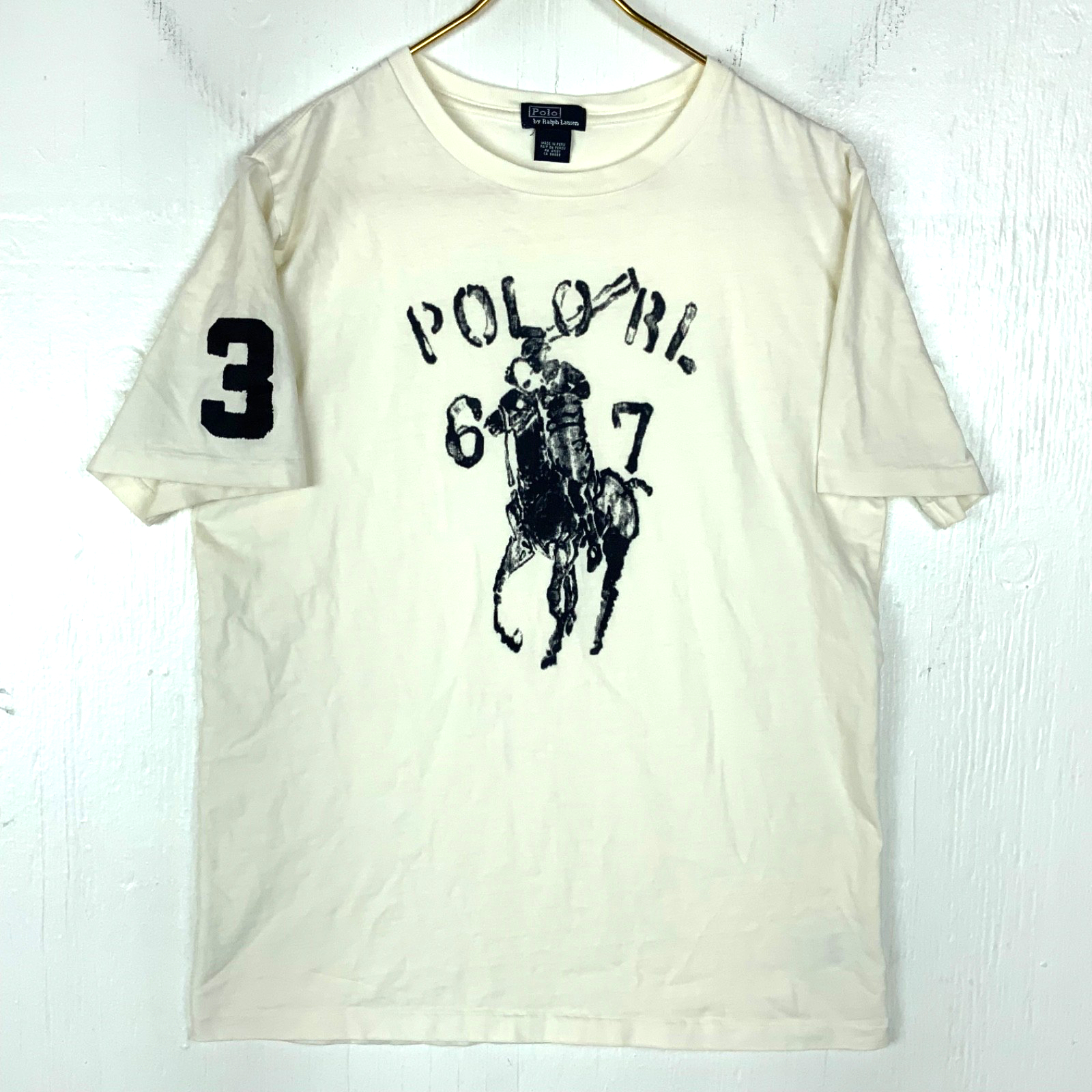 Vintage Polo By Ralph Lauren T-Shirt Medium White Single Stitch Big Pony