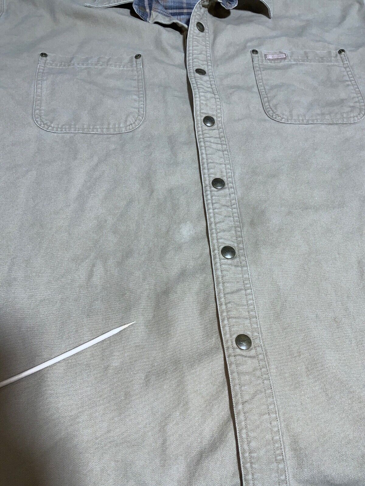 Carhartt Flannel Lined Shirt Size XL Beige Lined Snap Button Work Wear