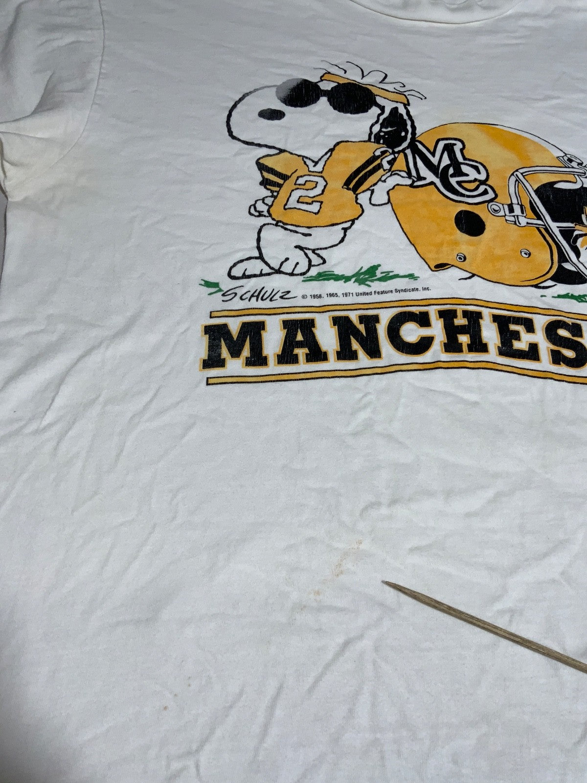 Vintage Manchester Spartans Snoopy Peanuts T-Shirt XL Made Usa Ncaa Football 90s