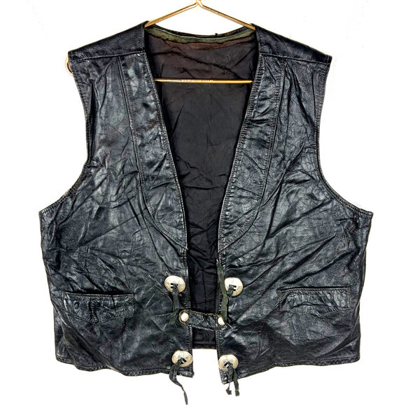 Vintage Joo-Kay Motorcycle Leather Vest Black Large 80s