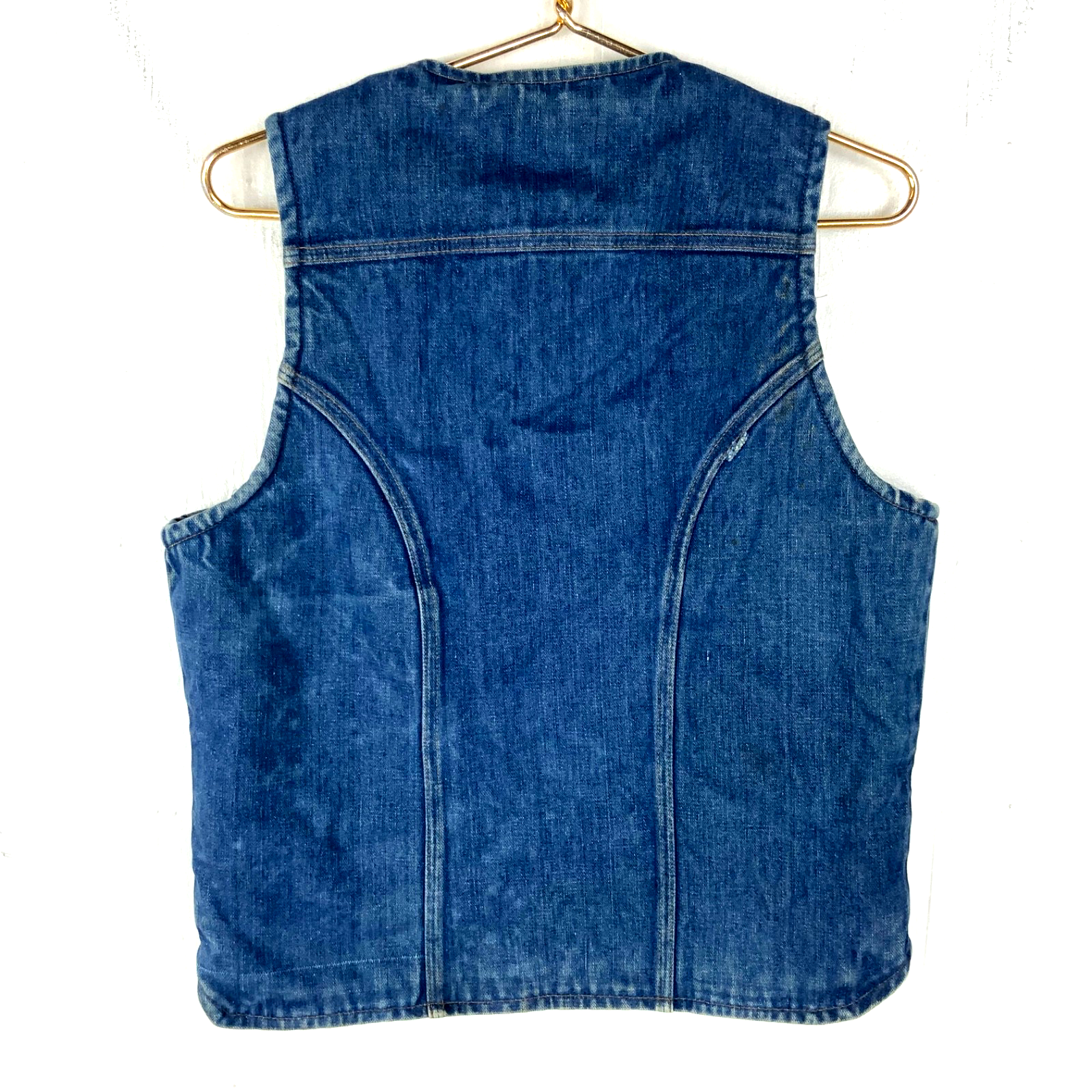 Vintage Wrangler No Fault Denim Jean Vest Small Blue Sherpa Lined 1970s Usa