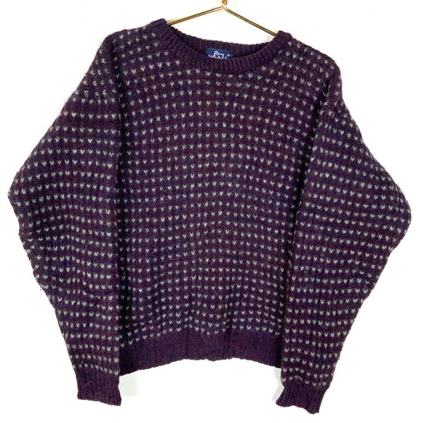 Vintage Woolrich Knit Wool Sweater Women's Size Large Purple Patterned 90s