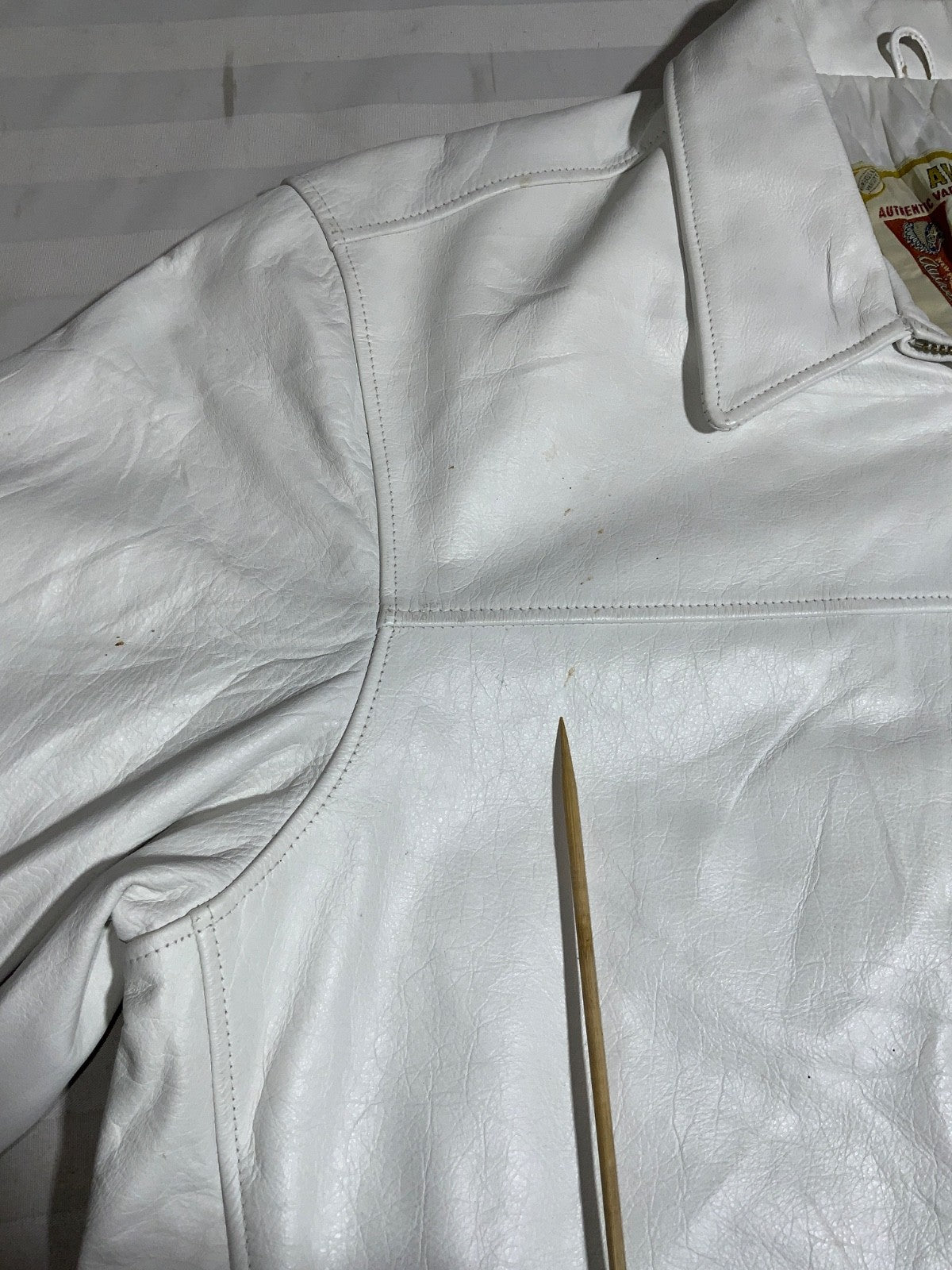 Vintage Avirex Usa Varsity Leather Bomber Jacket 3XL White Lined Full Zip