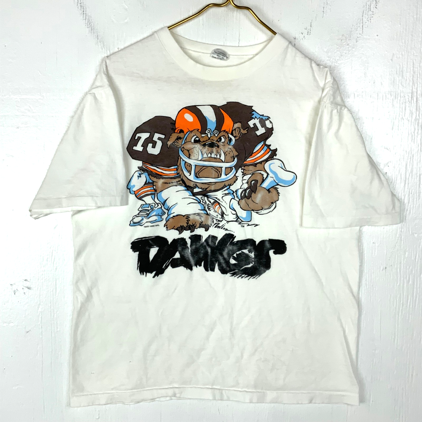 Vintage Chicago Bears T-Shirt Medium White Single Stitch 1990 Nfl Football Dawgs