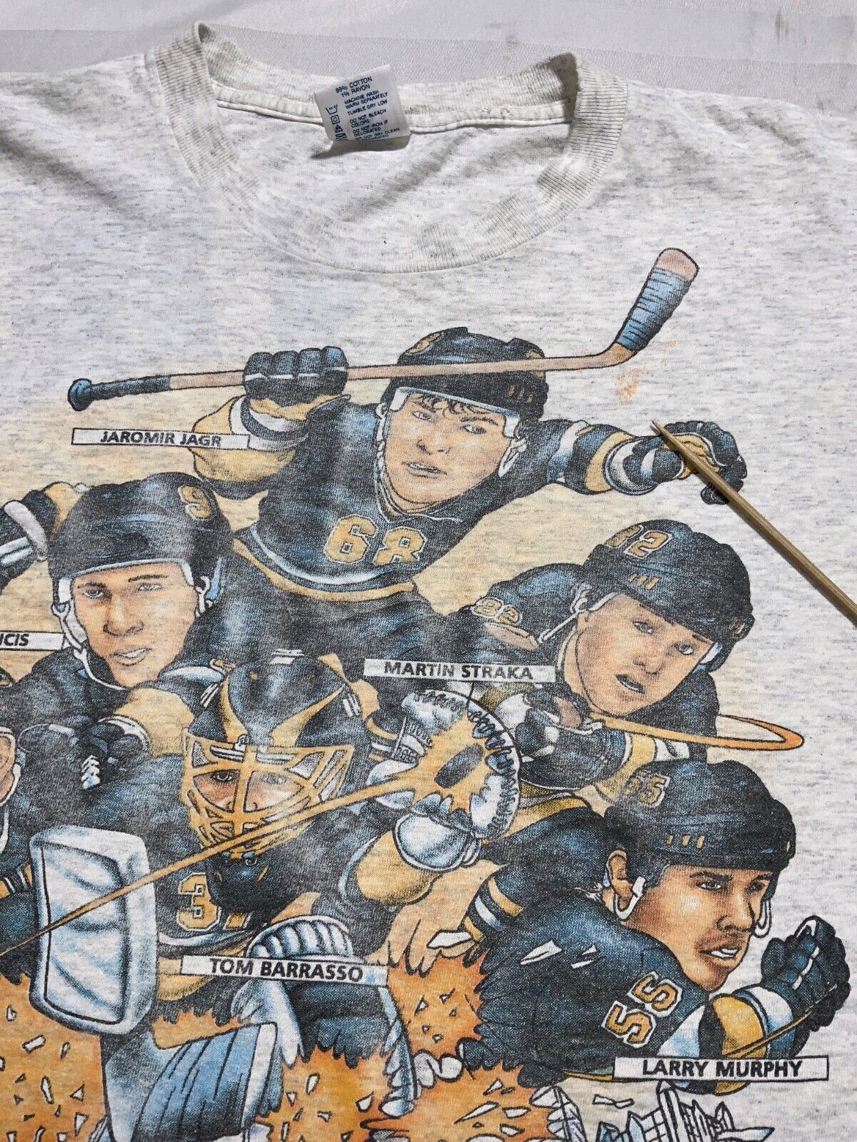 Vintage Pittsburgh Penguins Caricature Delta T-shirt XL Gray Single Stitch Nhl