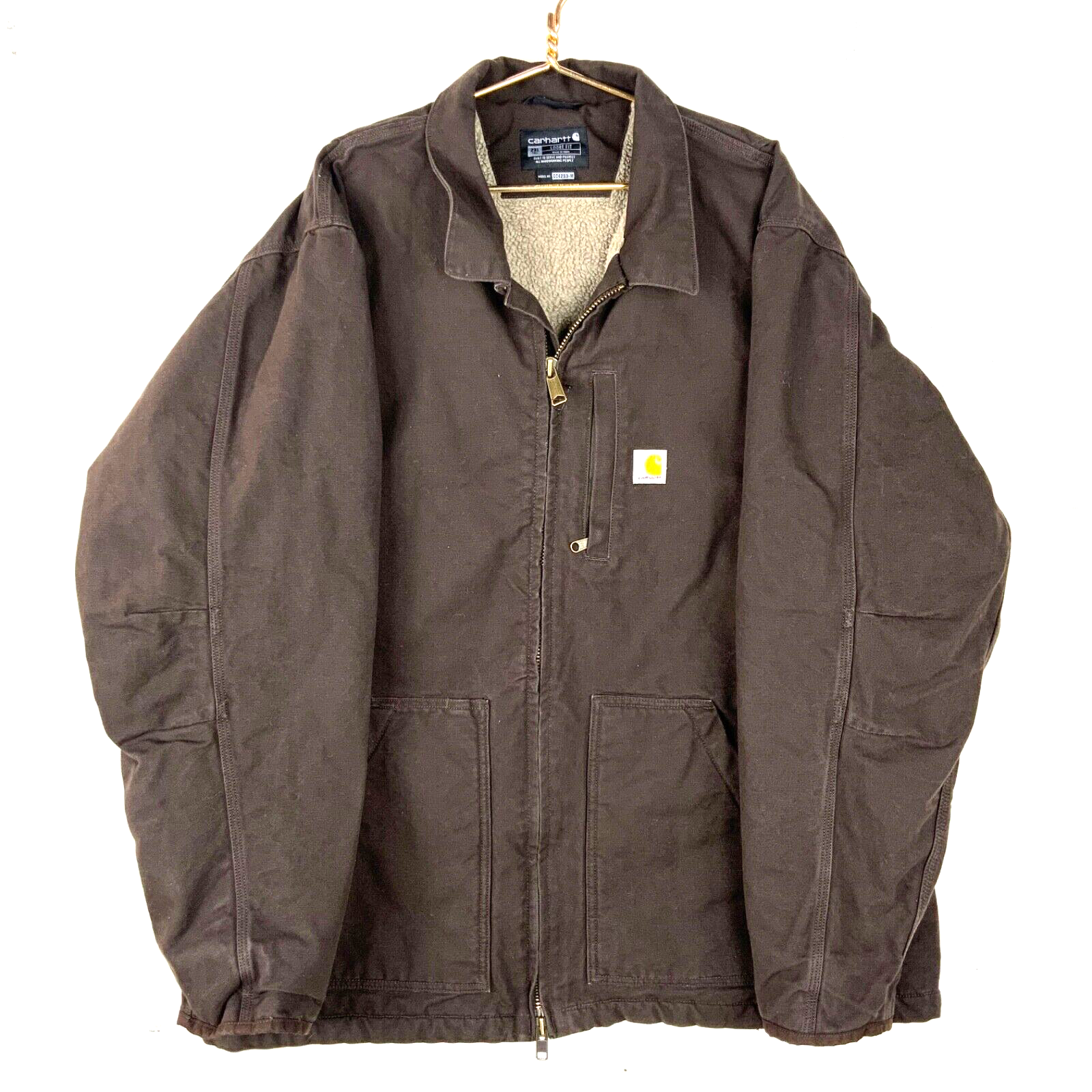 Carhartt Jacket 2XL Brown Sherpa Lined Full Zip Loose Fit