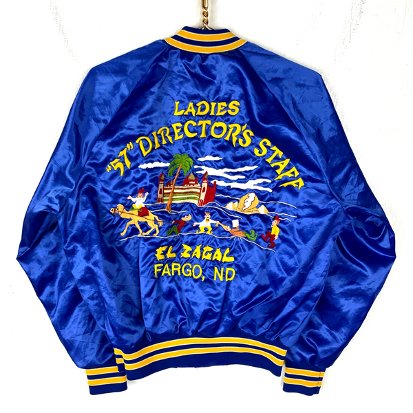 Vintage 1970s Satin Jacket Medium Blue Snap Button Lined