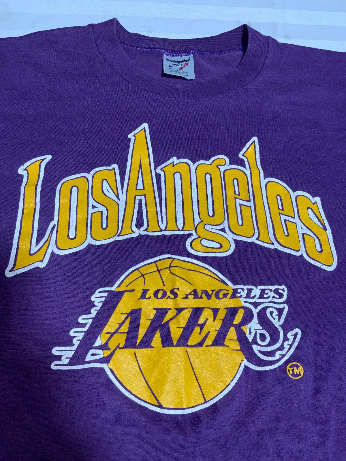 Vintage Los Angeles Lakers T-Shirt Medium Purple Single Stitch Made Usa Nba 80s
