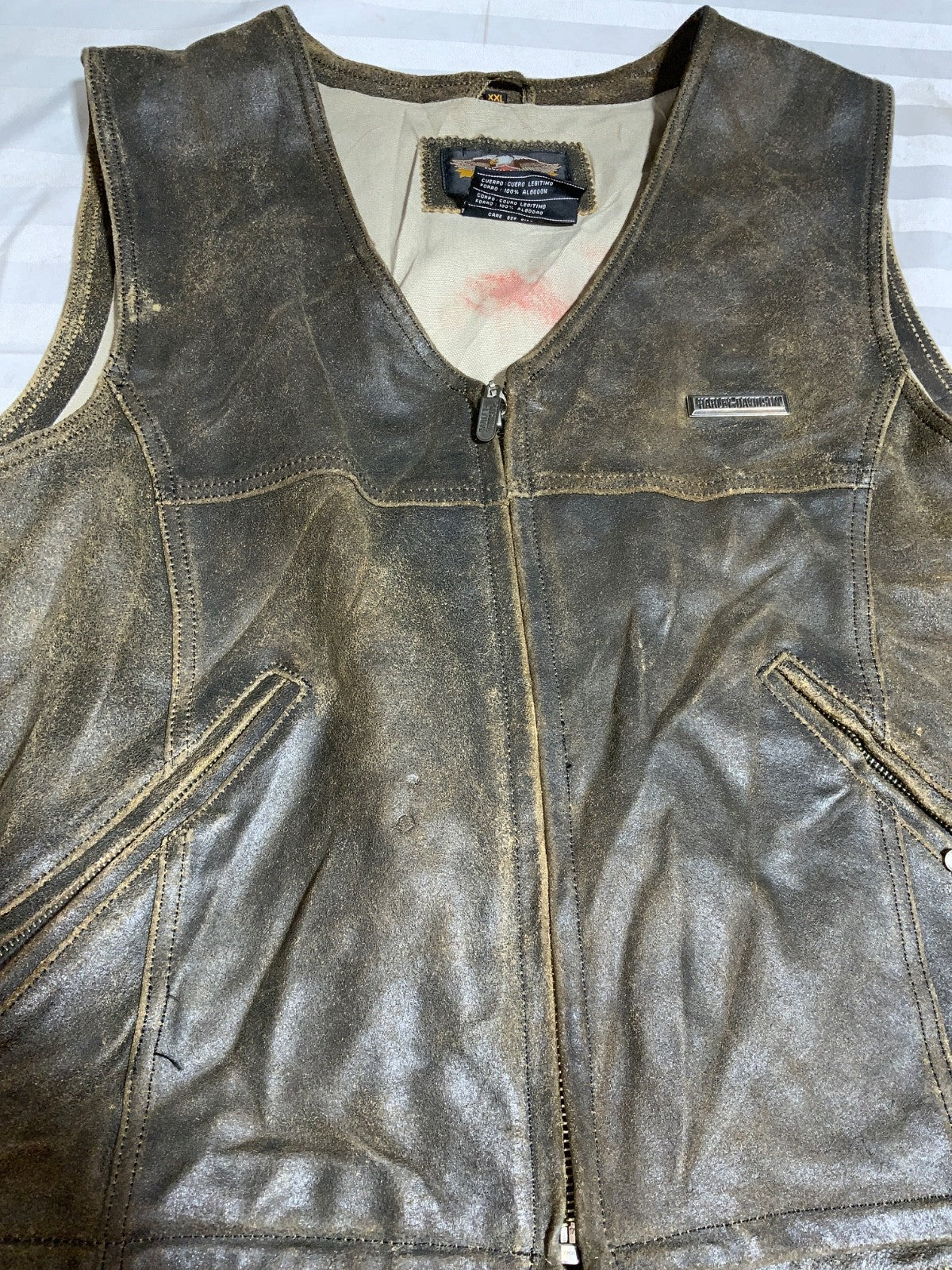 Harley Davidson Motorcycles Leather Vest Size 2XL Brown Full Zip Lined
