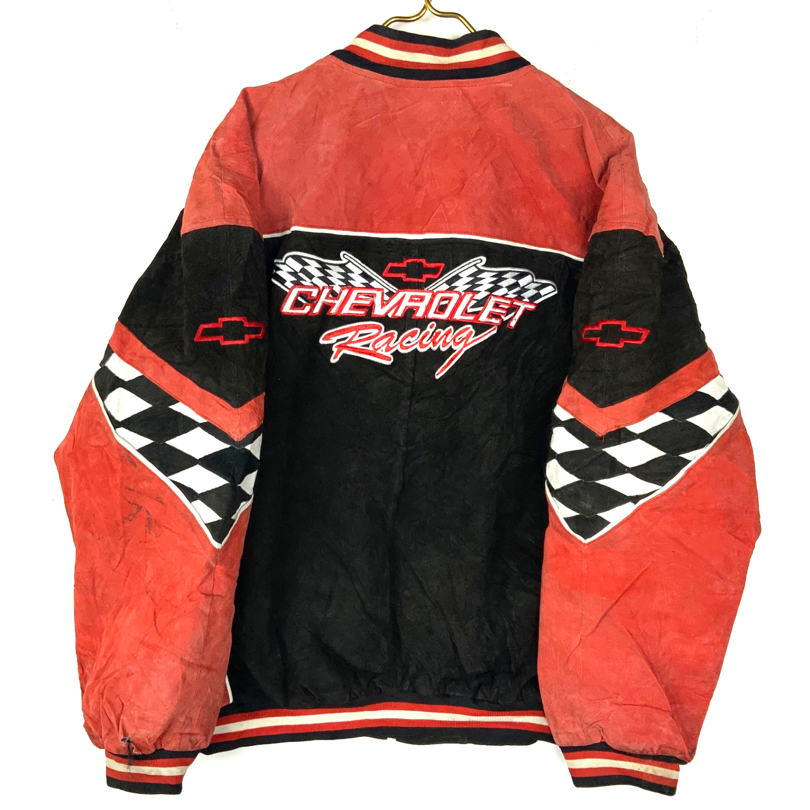 Vintage Chevrolet Racing Nascar Suede Leather Bomber Jacket Medium Black