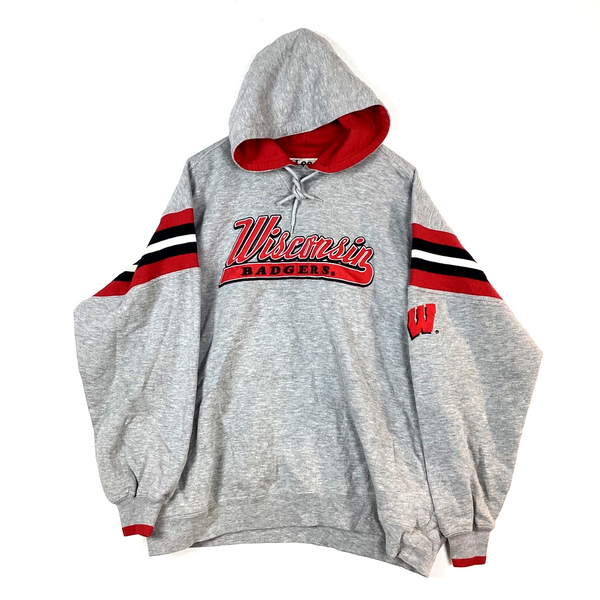 Vintage Wisconsin Badgers Sweatshirt Hoodie Size XL Gray Lee Sport NCAA