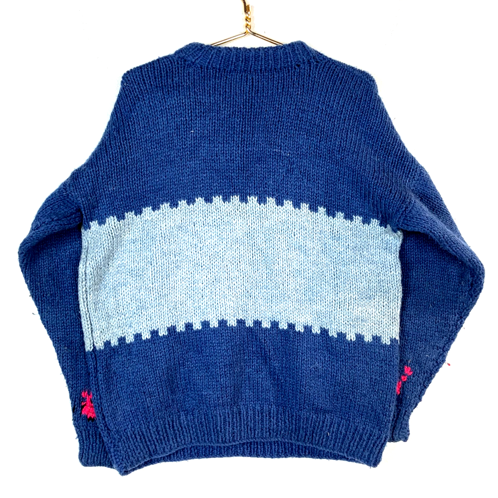 Vintage 1990s Grandma Wool Hand Knit Sweater Women’s Medium Blue Mock Neck