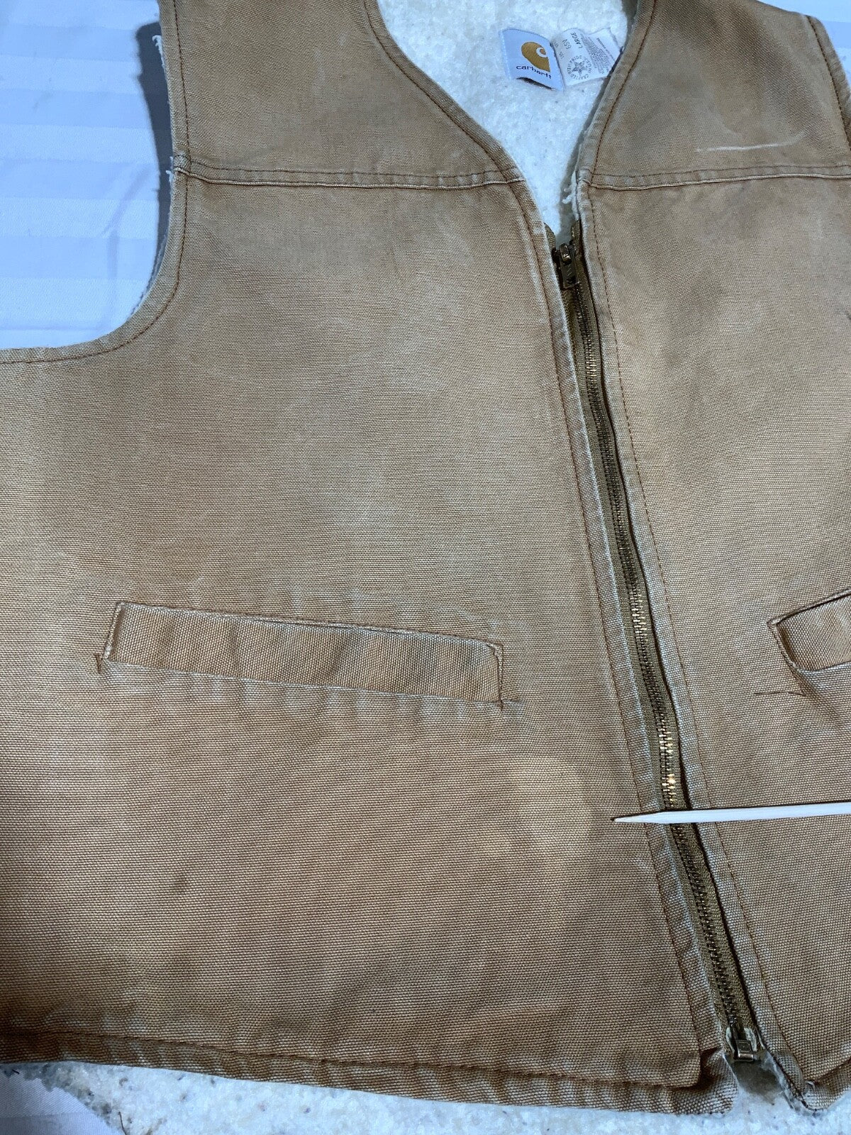 Vintage Carhartt Vest Large Brown Full Zip Made Usa Sherpa Lined Work Wear 90s