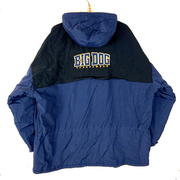 Vintage Big Dogs Jacket 3XL Blue Full Zip Fleece Lined Hooded 90s