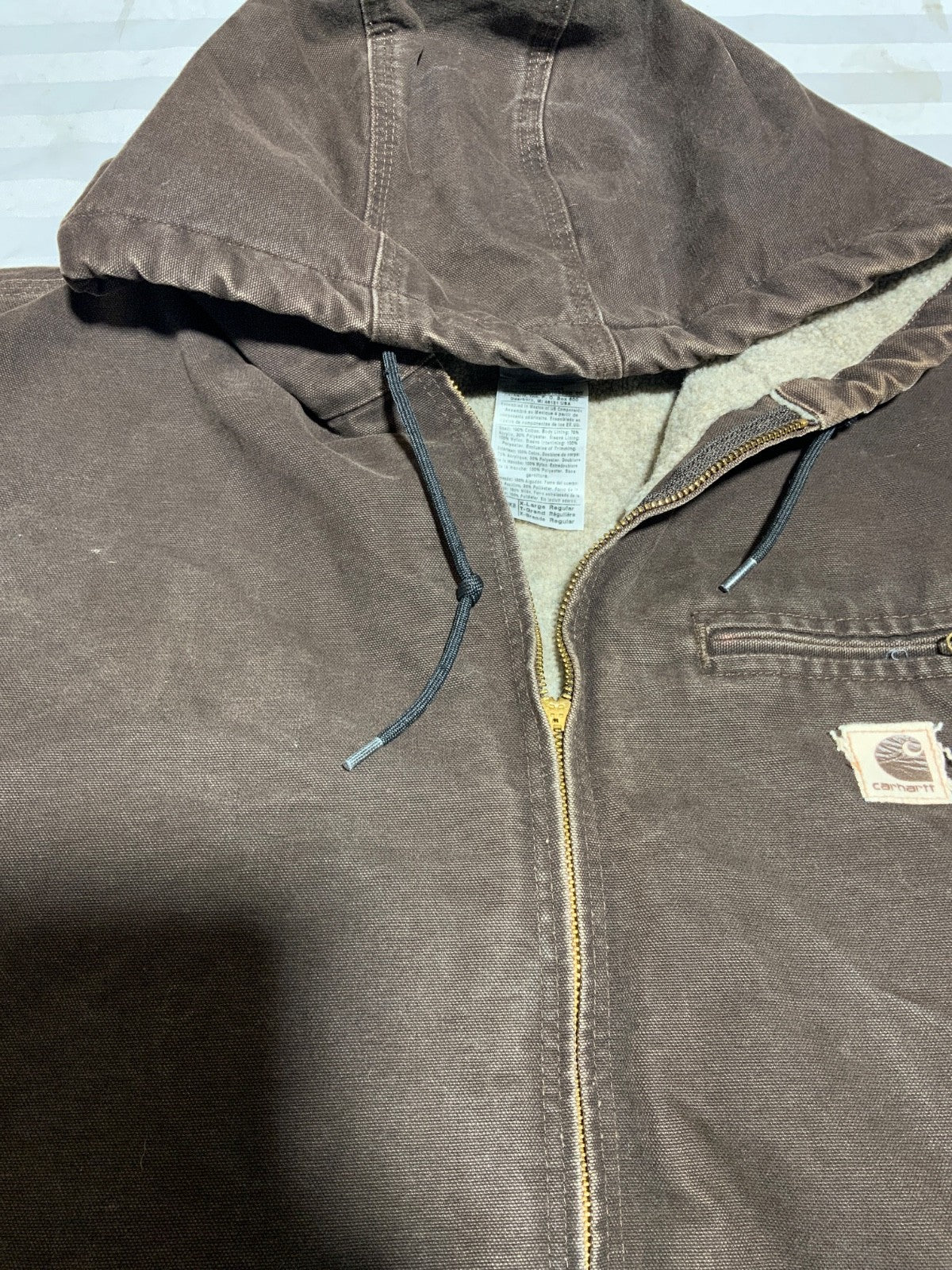 Carhartt Sierra Jacket XL Brown Full Zip Hooded Sherpa Lined Work Wear J141 Dkb