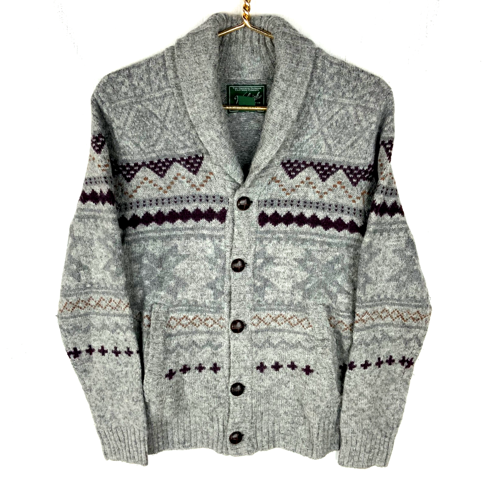 Woolrich Wool Knit Cowichan Sweater Small Gray Cardigan Pattern