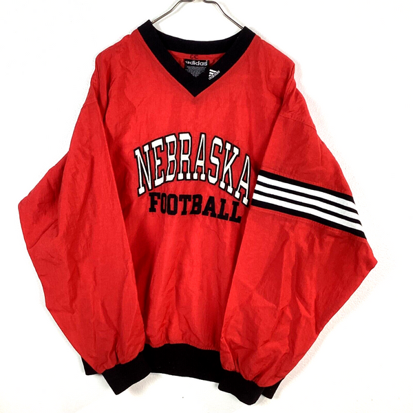 Vintage Nebraska Huskers Adidas Jacket Size Large Red V-neck Windbreaker Ncaa