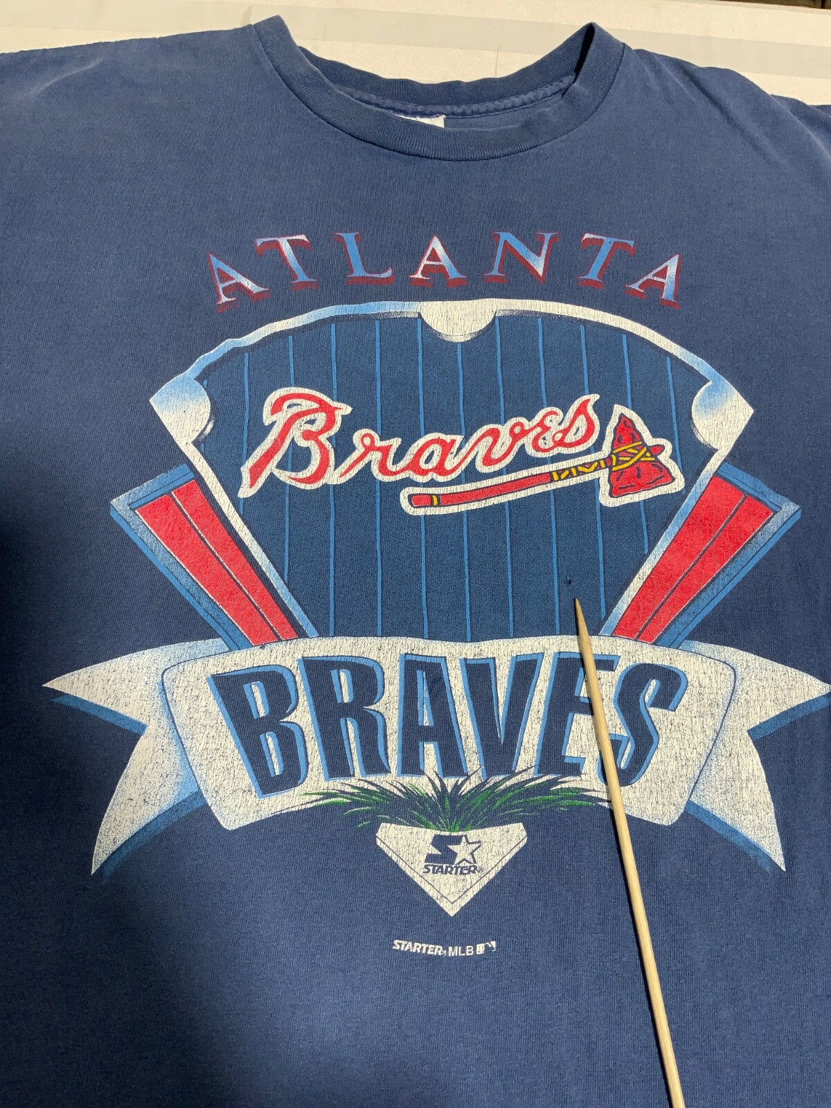 Vintage Atlanta Braves Starter T-shirt Large Blue Made In Usa Mlb 1990s