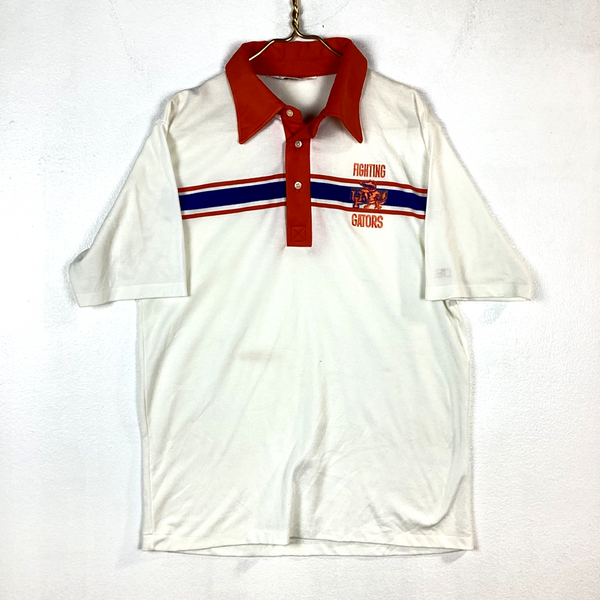 Vintage 1970s Russell Florida Gators Shirt Size Large Cream Usa Polo Collar Ncaa
