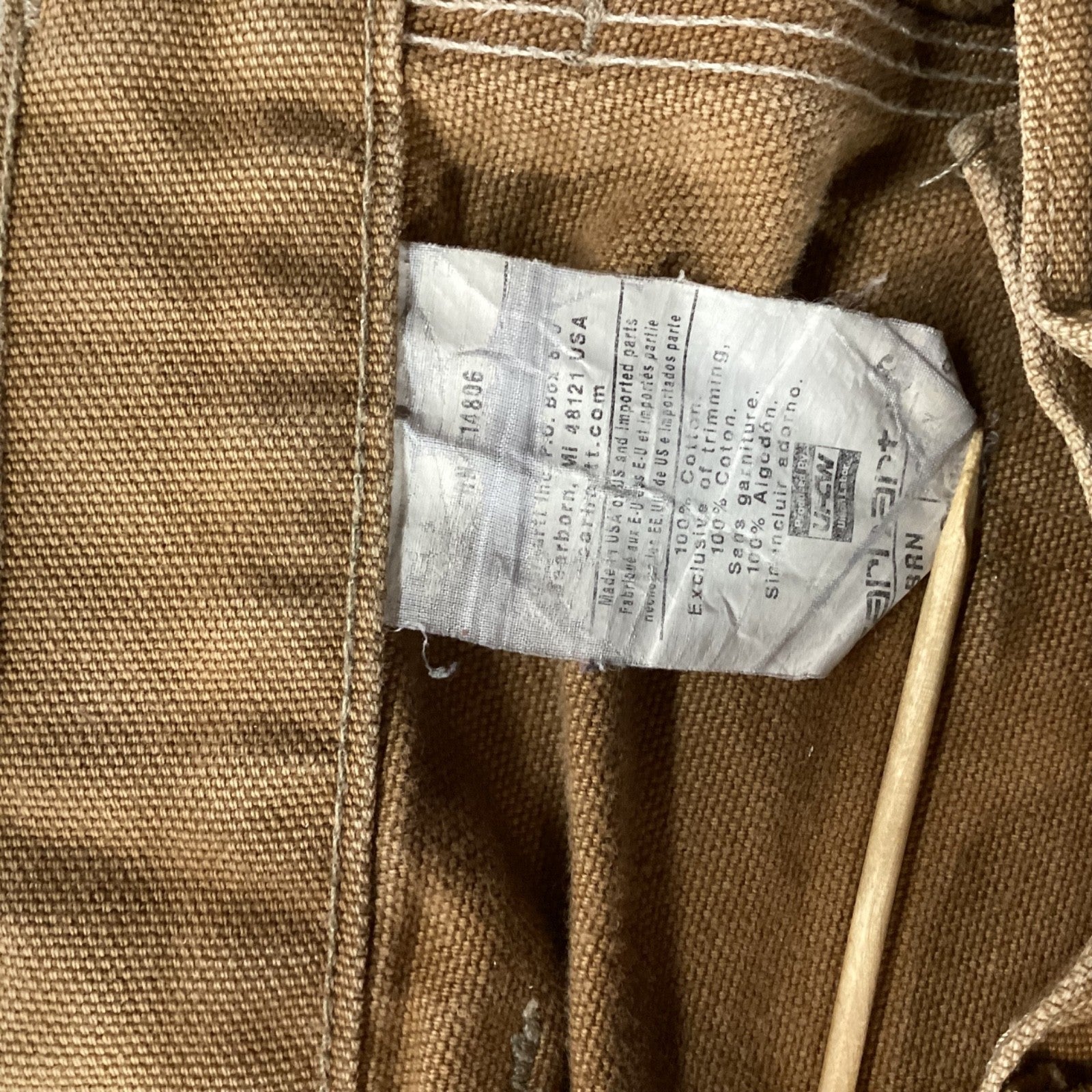 Vintage Carhartt Double Knee Dungaree Pant 33 X 36 B01 Made Usa Brown Duck