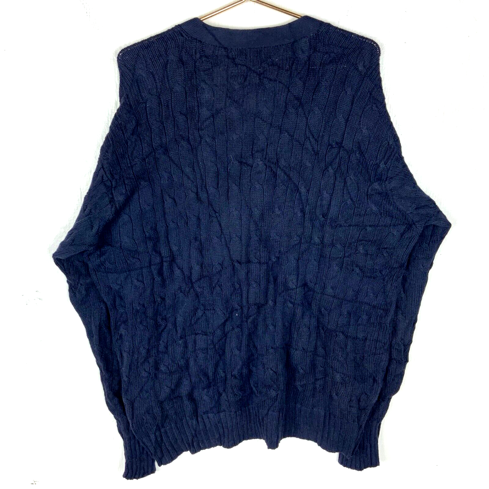 Vintage Polo Ralph Lauren Golf Cable Knit Cardigan Sweater XL Blue 90s