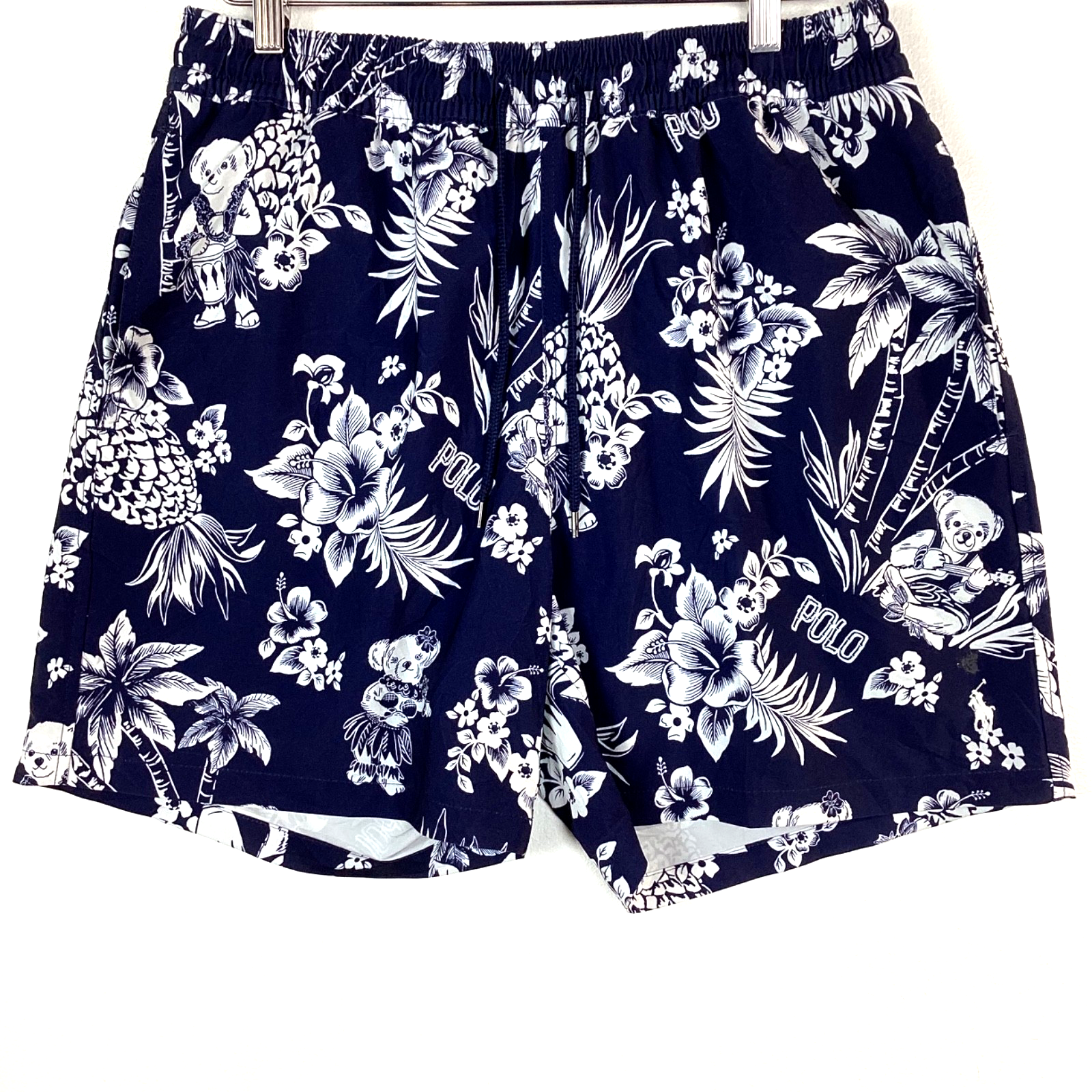 Polo Bear Ralph Lauren Swim Shorts Size Large Blue Floral Print All Over Print