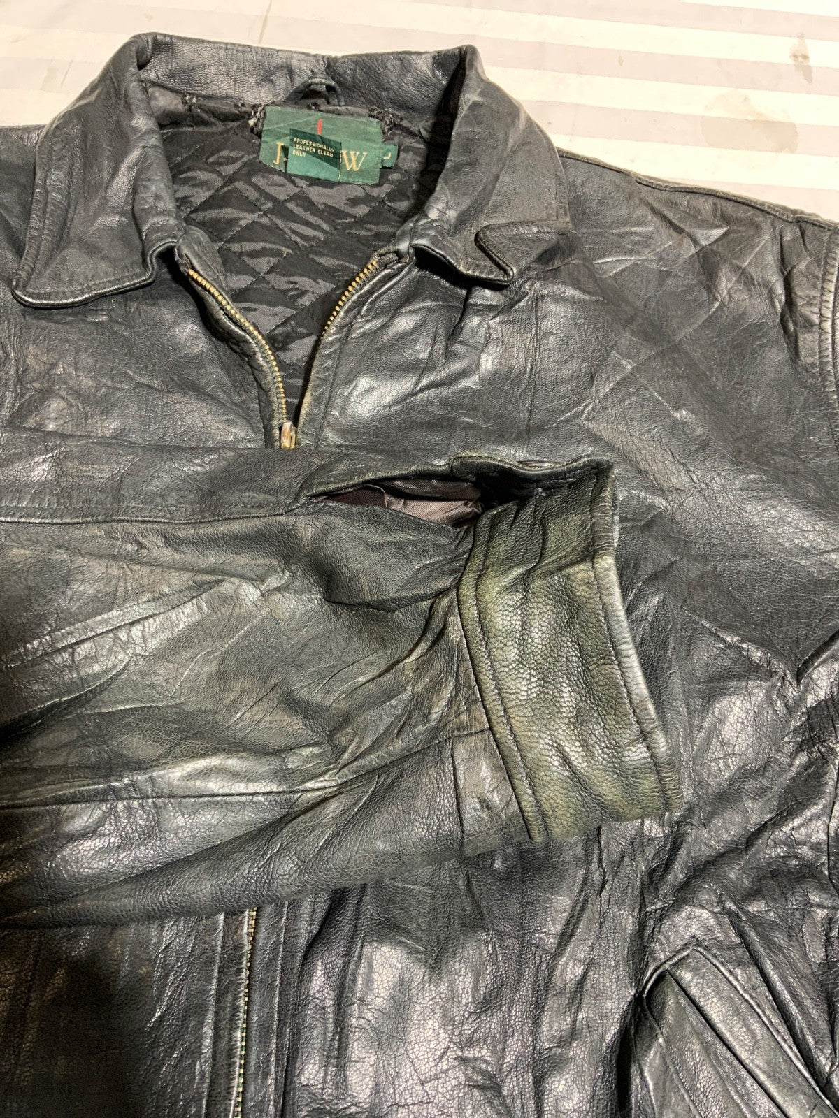 Vintage J.Crew Leather Bomber Jacket Large Black Full Zip Lined