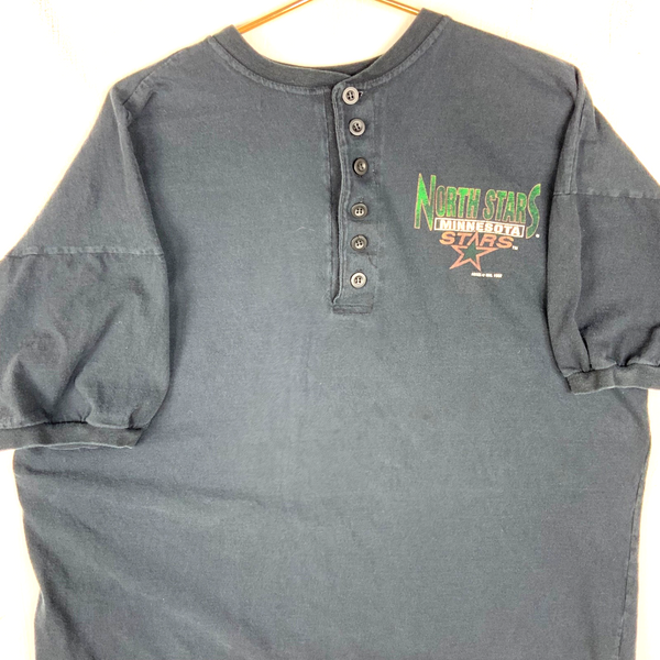 Vintage Minnesota North Stars T-shirt XL Black 1992 Nhl Hockey Henley Usa 90s