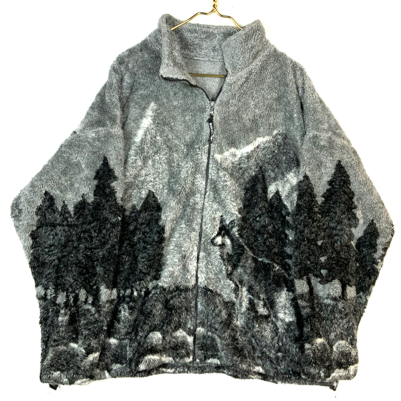 Vintage Black Mountain Fleece Sweater Jacket 2XL Gray Full Zip Wolves Wildlife