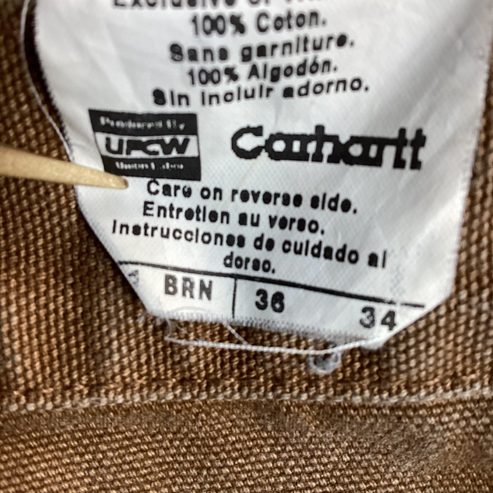 Carhartt Dungaree Fit Canvas Workwear Pants Size 38x34 Brown Carpenter