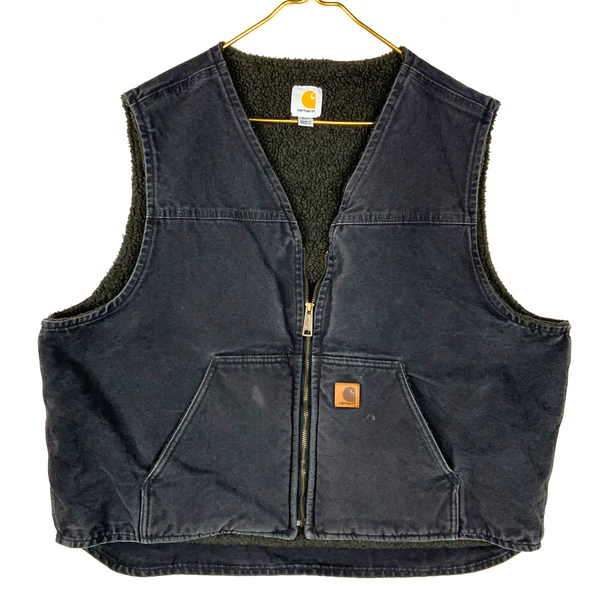 Vintage Carhartt Vest Size 2XL Black Full Zip Sherpa Lined Work Wear V26-BLK