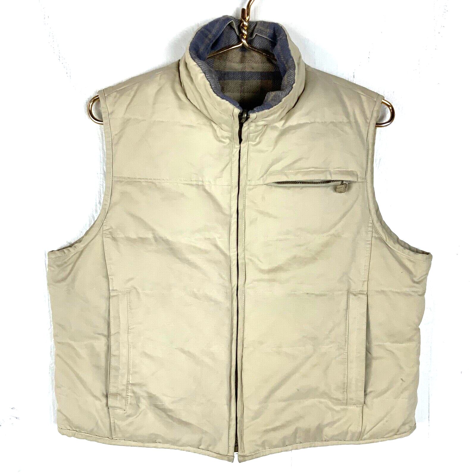 Woolrich Women's Arctic Plaid Reversible Wool Puffer Down Vest Medium Full Zip