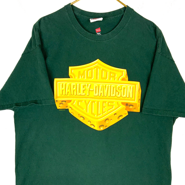 Harley Davidson T-Shirt XL Cheeseheads Green Bay Wisconsin Double Sided