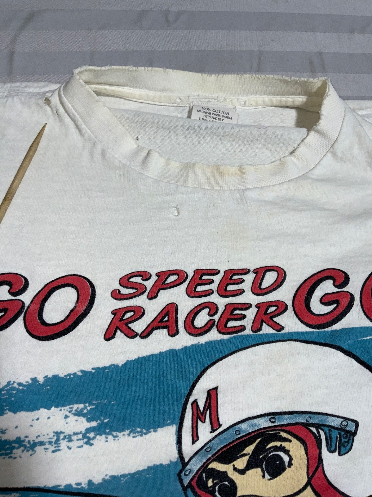 Vintage Speed Racer T-Shirt Large White Single Stitch Driving Gear Go Go 80s
