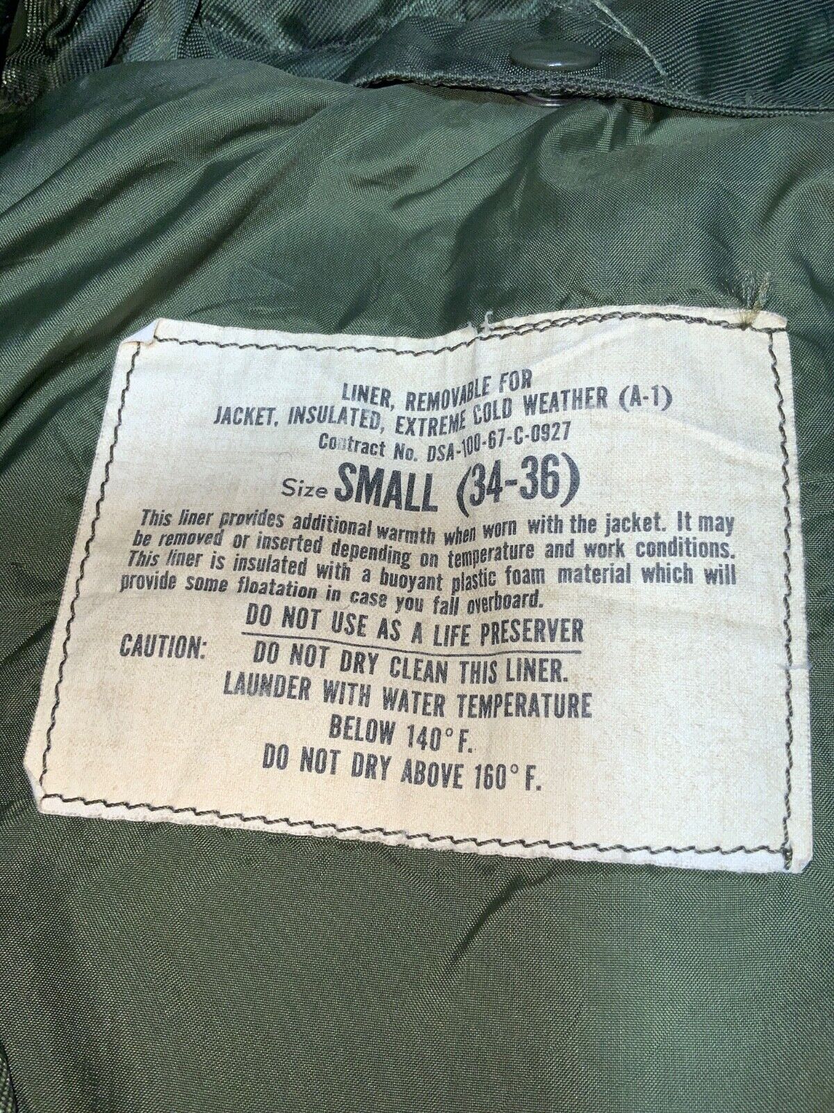 Vintage U.S. Army A-1 Extreme Cold Jacket Small Vietnam Era PJ3 005 1967