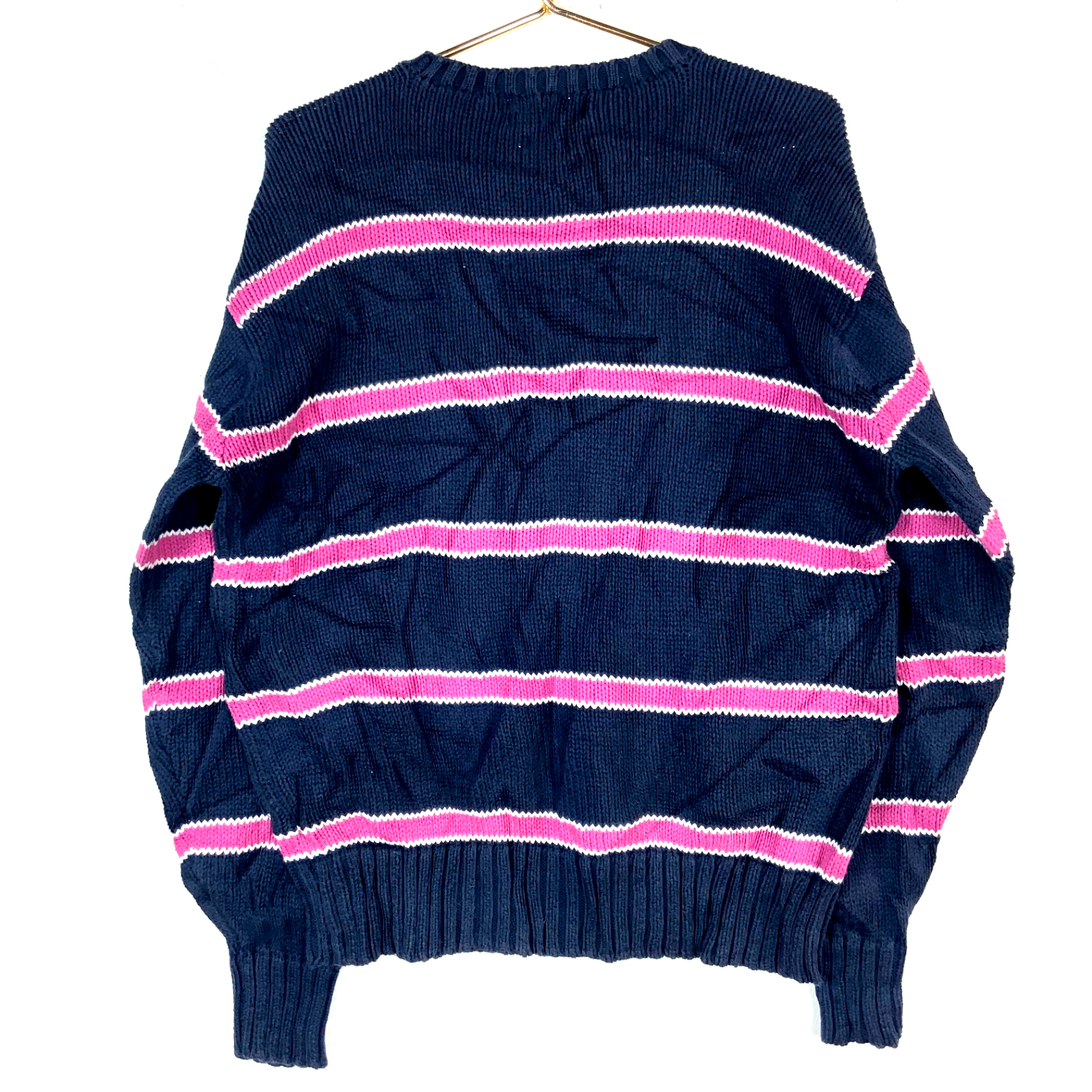 Vintage Polo Ralph Lauren Knit Sweater Medium Blue Crewneck Striped 90s